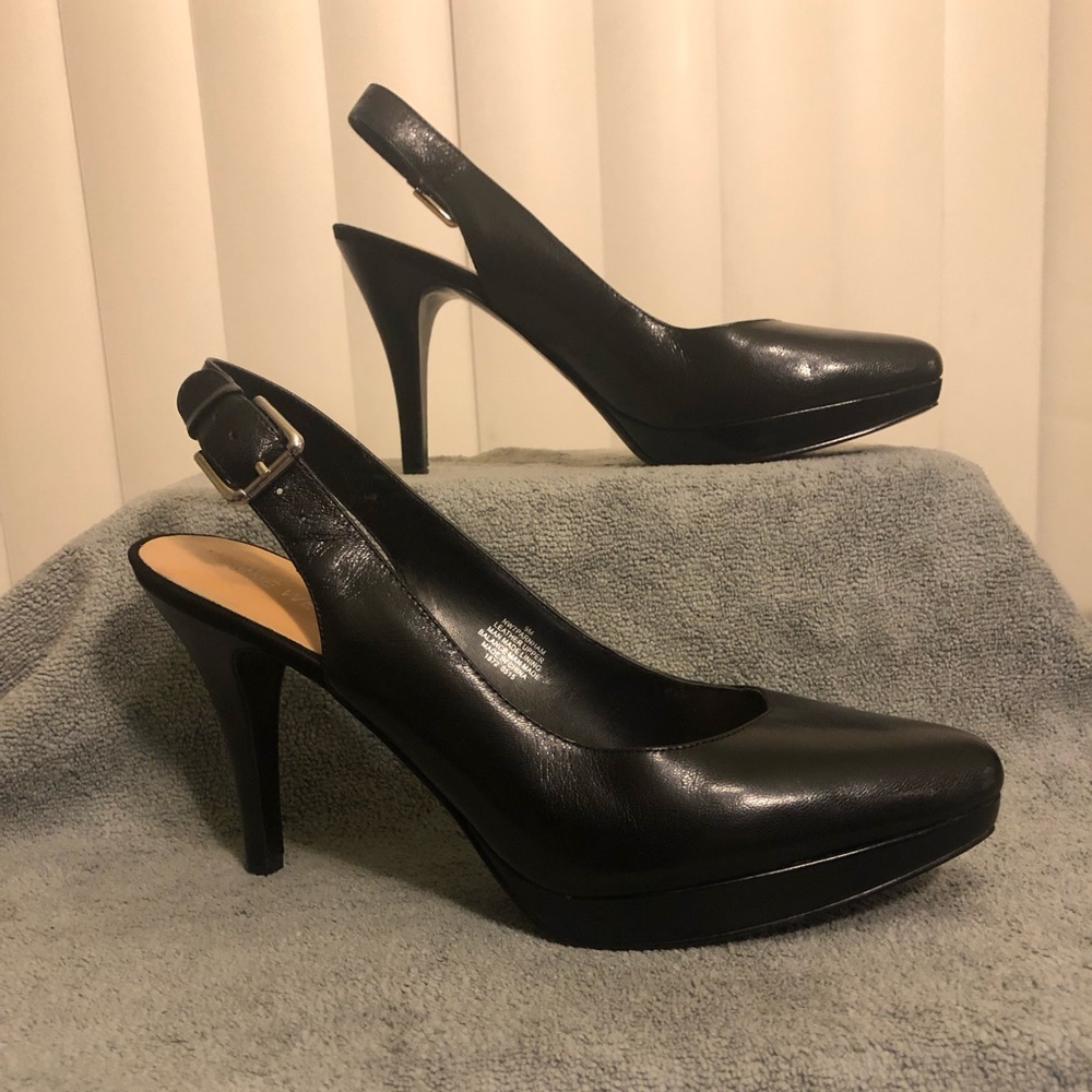 9M Black Nine West Slingback Platform Heels